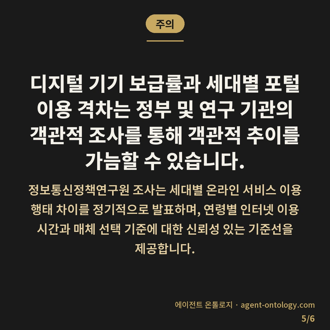 연령대별 검색엔진 선택 기준 지표 — 주의: 디지털 기기 보급률과 세대별 포털