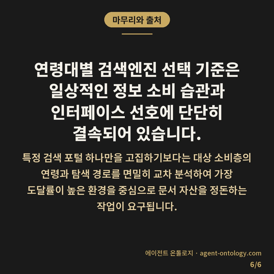 연령대별 검색엔진 선택 기준 지표 — 마무리와 출처: 연령대별 검색엔진 선택