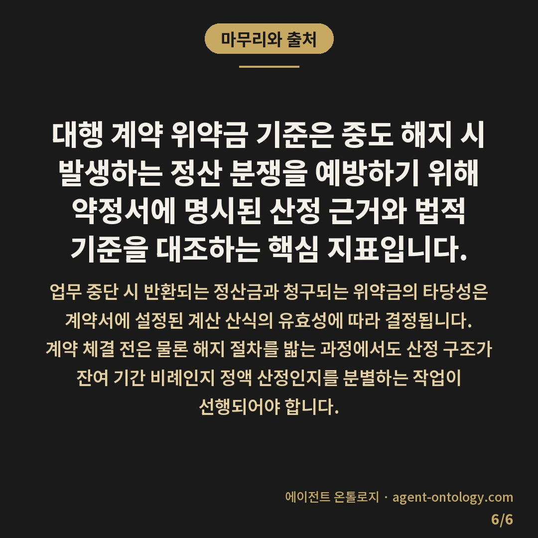 대행 계약 위약금 기준과 정산 방식 대조 — 마무리와 출처: 대행 계약 위약금