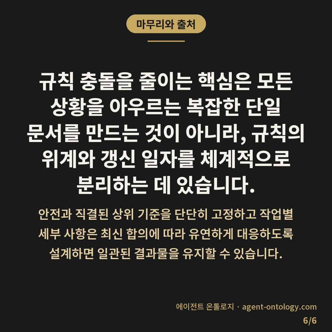 AI 규칙 충돌 우선순위 기준 정리 — 마무리와 출처: 규칙 충돌을 줄이는