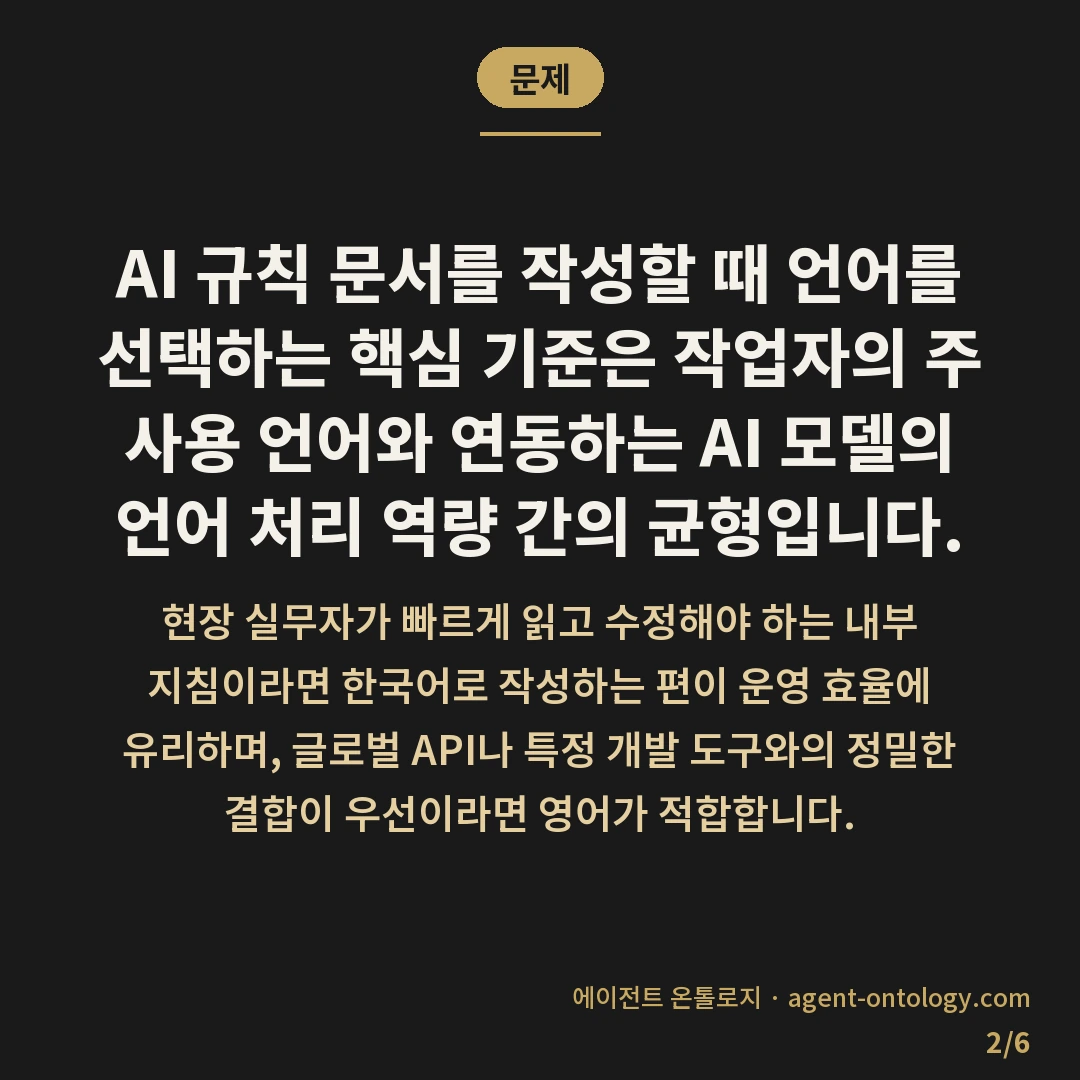AI 규칙 문서 언어 선택 기준 항목 — 문제: AI 규칙 문서를 작성할 때