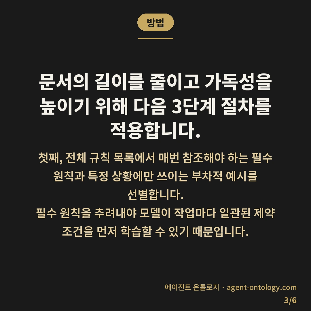 AI 규칙 문서 분량 초과 대처 방안 — 방법: 문서의 길이를 줄이고 가독성을