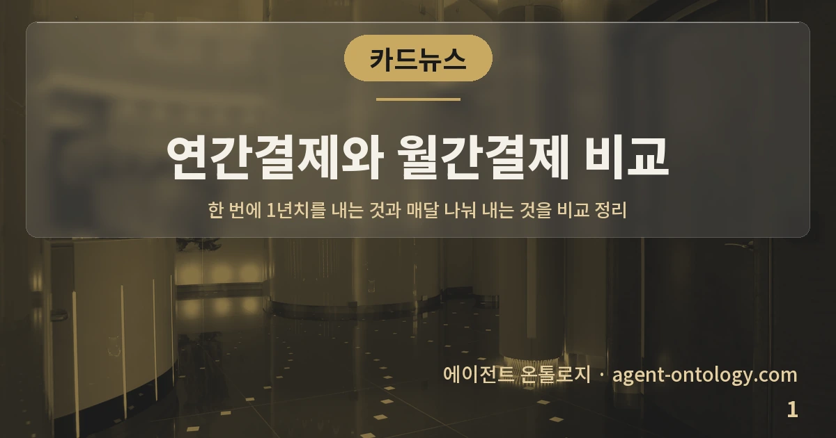 연간결제와 월간결제 비교 — 표지: 한 번에 1년치를 내는 것과 매달 나눠 내는