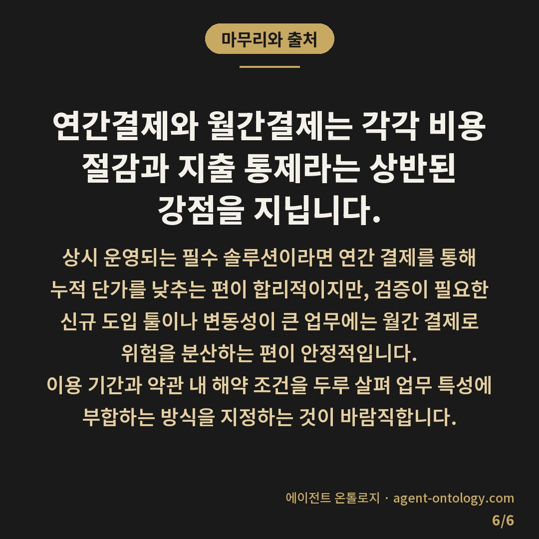 연간결제와 월간결제 비교 — 마무리와 출처: 연간결제와 월간결제는 각각 비용