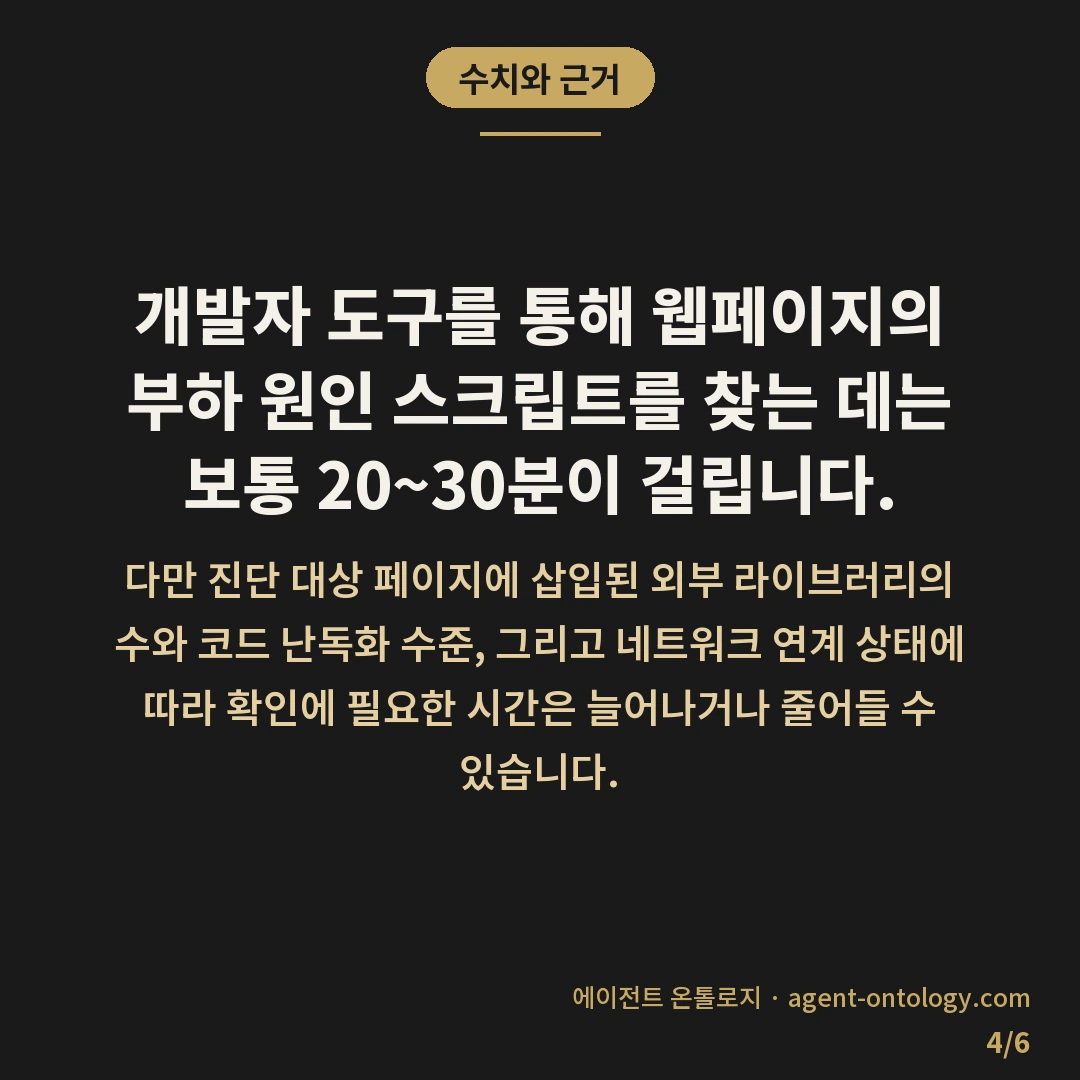 자바스크립트 실행 느려지는 원인 — 수치와 근거: 개발자 도구를 통해 웹페이지의