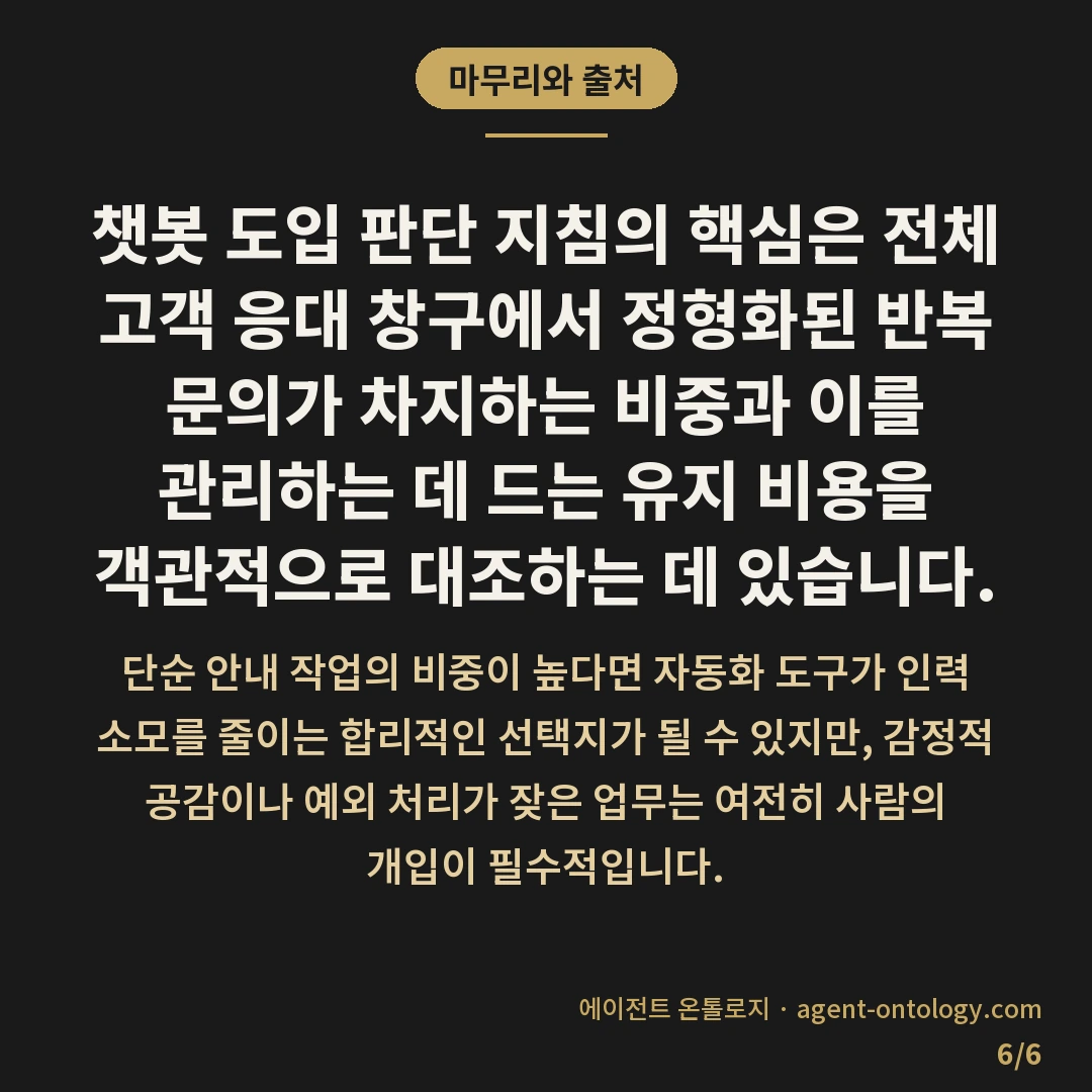 챗봇 도입 판단 지침 — 마무리와 출처: 챗봇 도입 판단 지침의 핵심은 전체