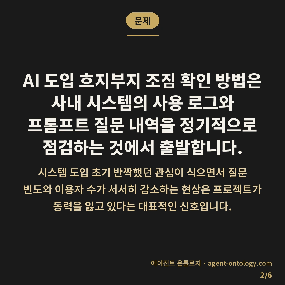 AI 도입 흐지부지 조짐 확인 방법 리스트 — 문제: AI 도입 흐지부지 조짐