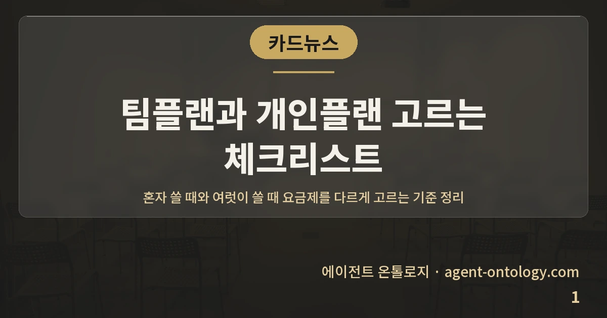 팀플랜과 개인플랜 고르는 체크리스트 — 표지: 혼자 쓸 때와 여럿이 쓸 때