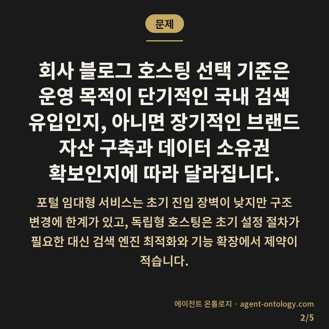회사 블로그 호스팅 선택 기준 요령 — 문제: 회사 블로그 호스팅 선택 기준은