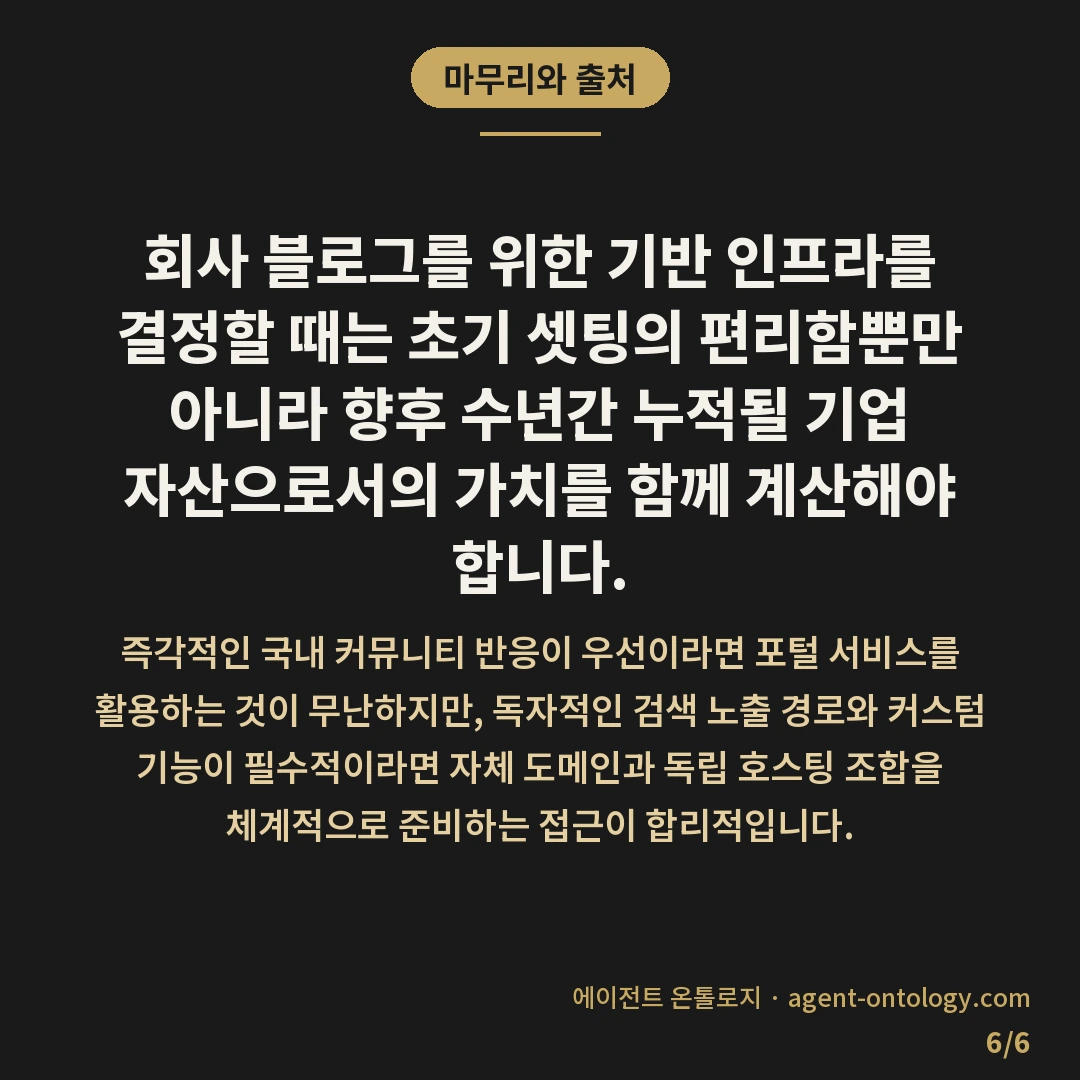 회사 블로그 호스팅 선택 기준 요령 — 마무리와 출처: 회사 블로그를 위한 기반