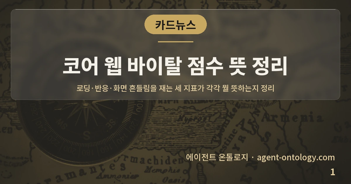 코어 웹 바이탈 점수 뜻 정리 — 표지: 로딩·반응·화면 흔들림을 재는 세 지표가 각각 뭘 뜻하는지 정리