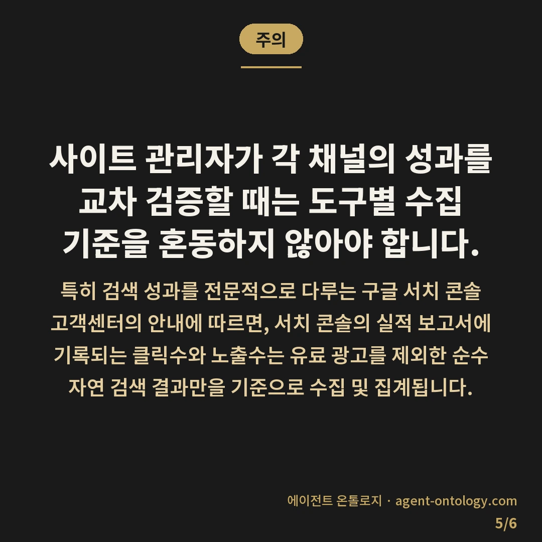 오가닉과 유료 트래픽 구분 — 주의: 사이트 관리자가 각 채널의 성과를 교차 검증할 때는 도구별 수집 기준을 혼동하지 않아야 합니다.
