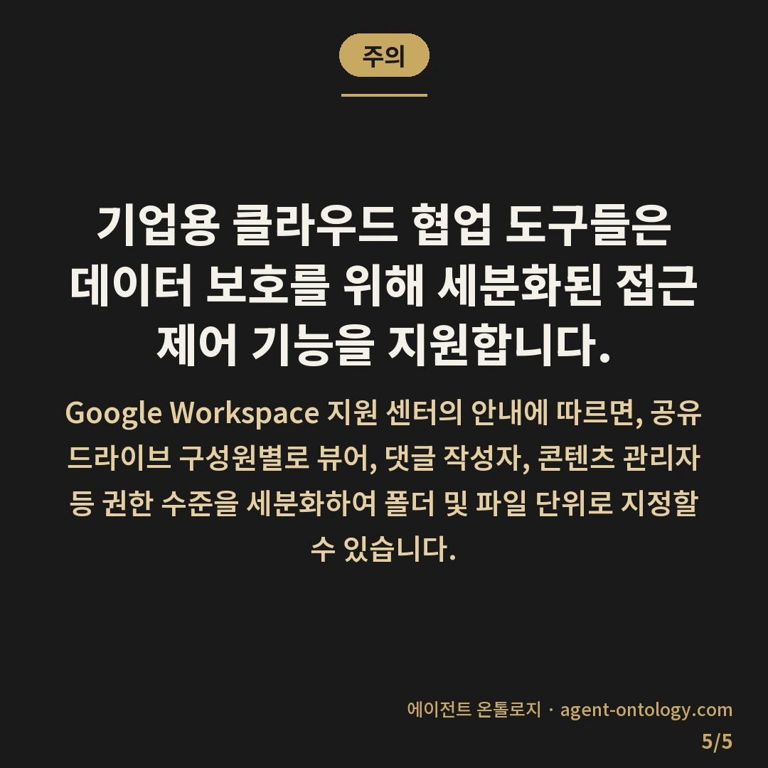 문서 접근 권한 설정 기준 방식 — 주의: 기업용 클라우드 협업 도구들은 데이터