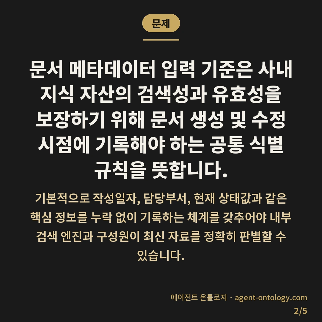 문서 메타데이터 입력 기준 항목 — 문제: 문서 메타데이터 입력 기준은 사내
