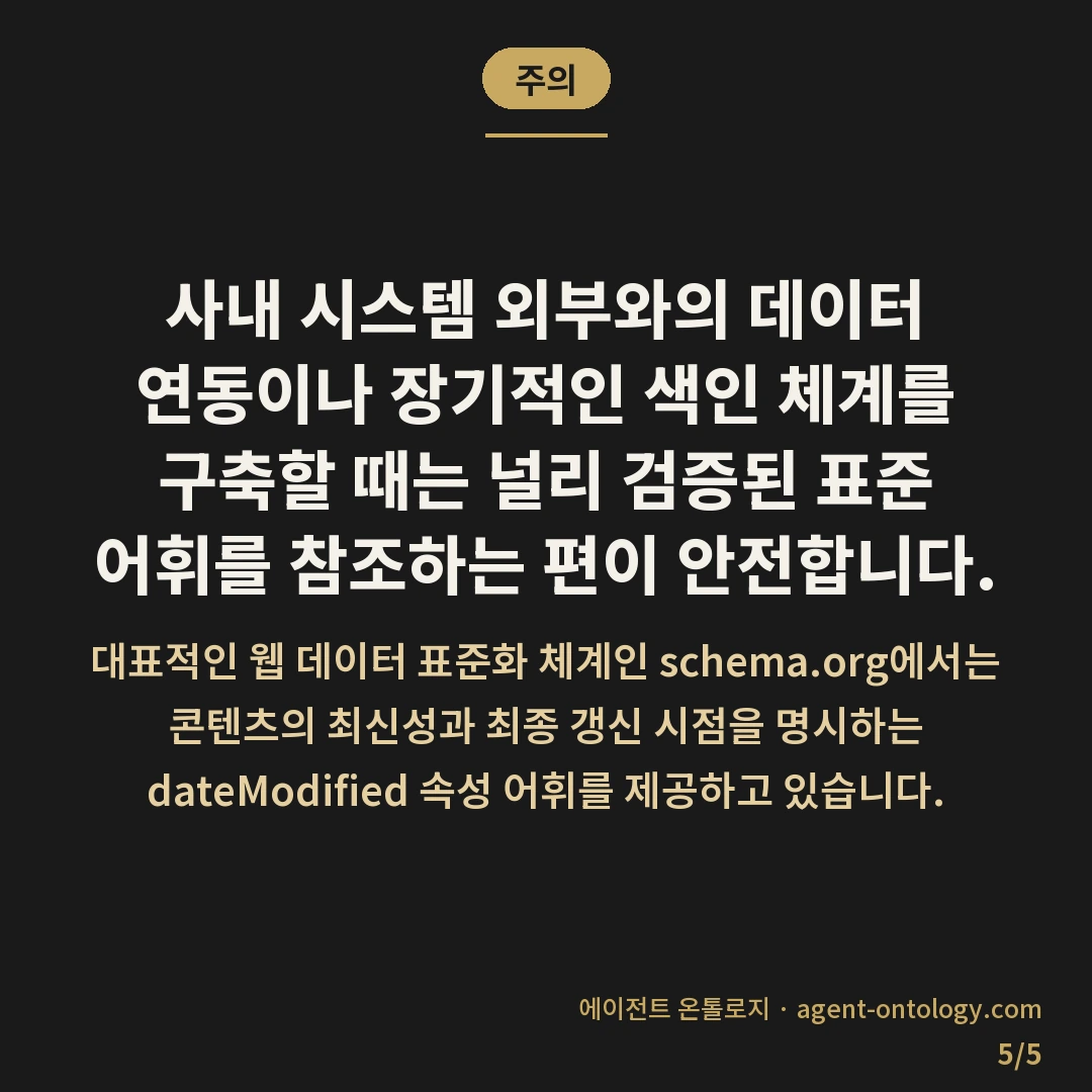 문서 메타데이터 입력 기준 항목 — 주의: 사내 시스템 외부와의 데이터 연동이나
