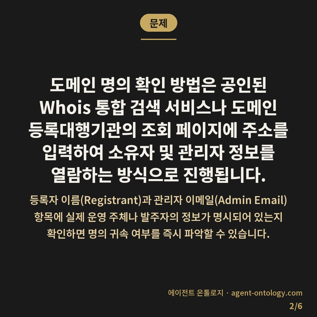 도메인 명의 확인 방법 순서 — 문제: 도메인 명의 확인 방법은 공인된
