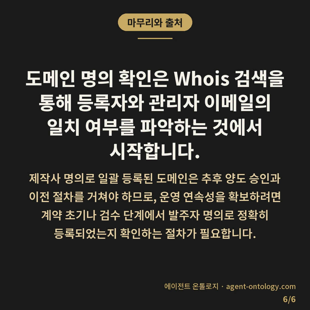 도메인 명의 확인 방법 순서 — 마무리와 출처: 도메인 명의 확인은 Whois