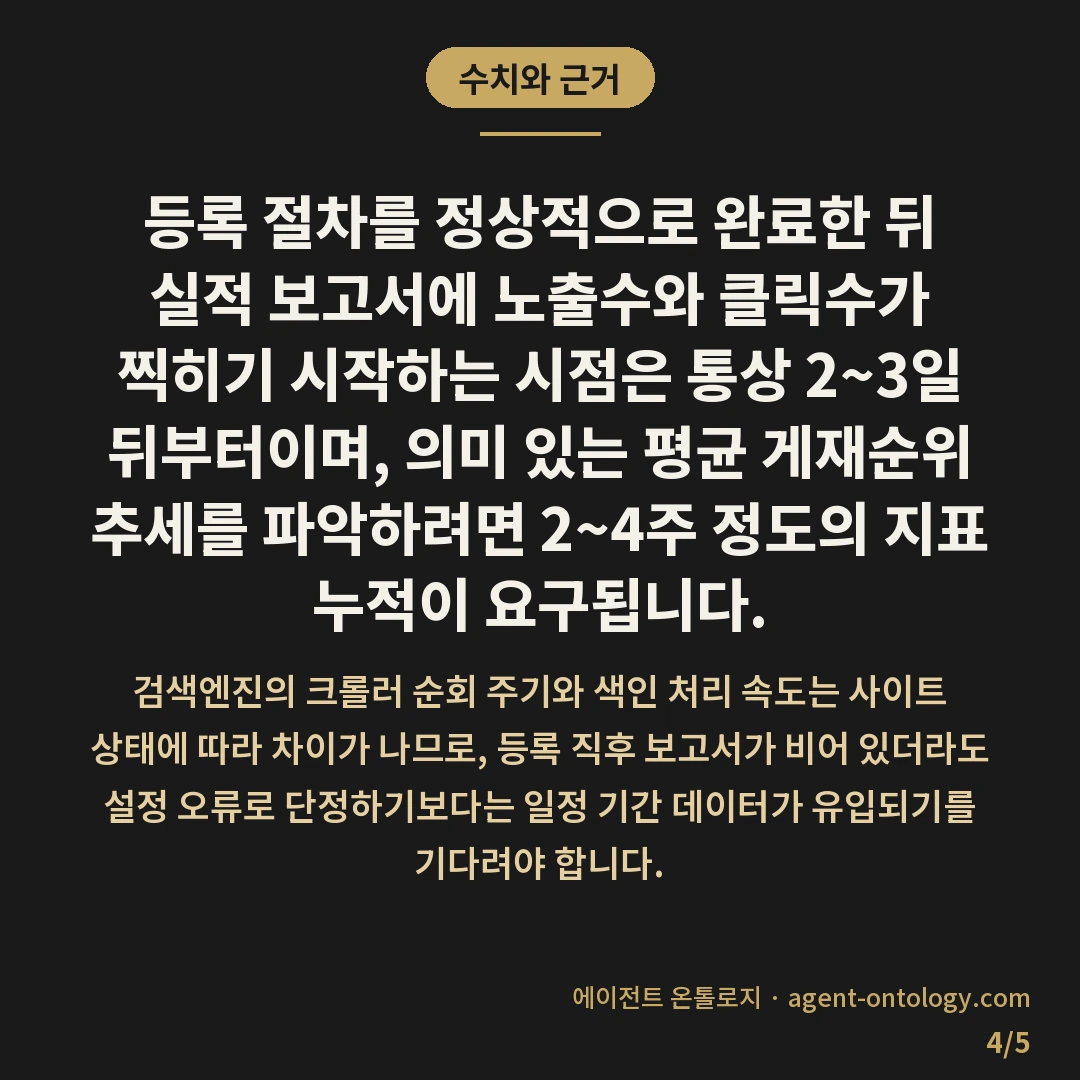 구글 서치콘솔 데이터 며칠 걸리나 나타나는 반영 기간 — 수치와 근거: 등록