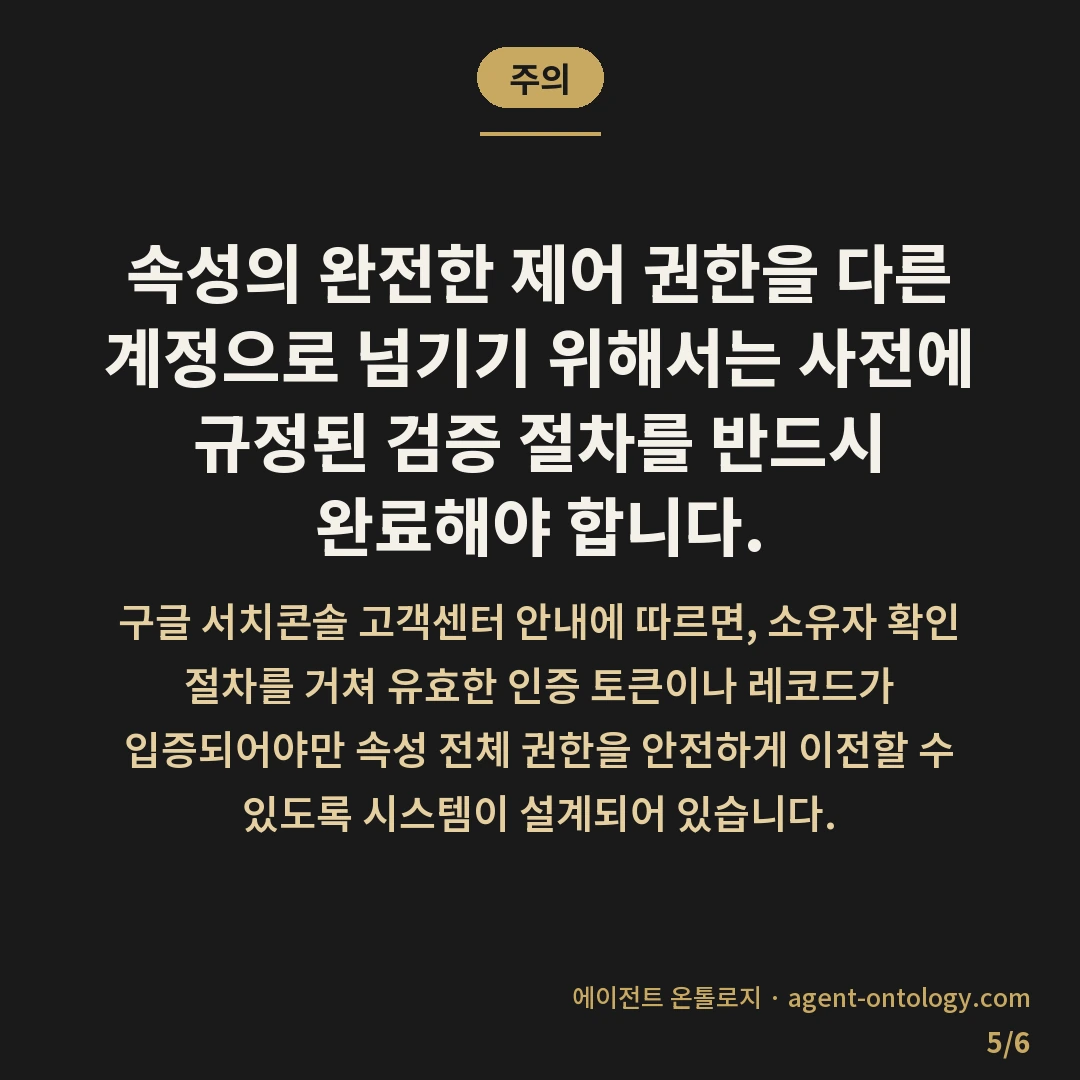 구글 서치콘솔 사용자 권한 관리 방법 소유자 이전 절차 — 주의: 속성의 완전한