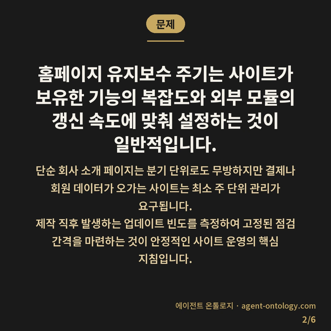 홈페이지 유지보수 주기 정하는 지침 — 문제: 홈페이지 유지보수 주기는 사이트가