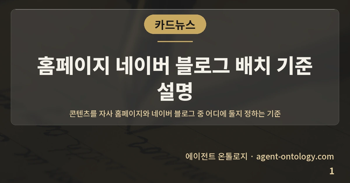 홈페이지 네이버 블로그 배치 기준 설명 — 표지: 콘텐츠를 자사 홈페이지와