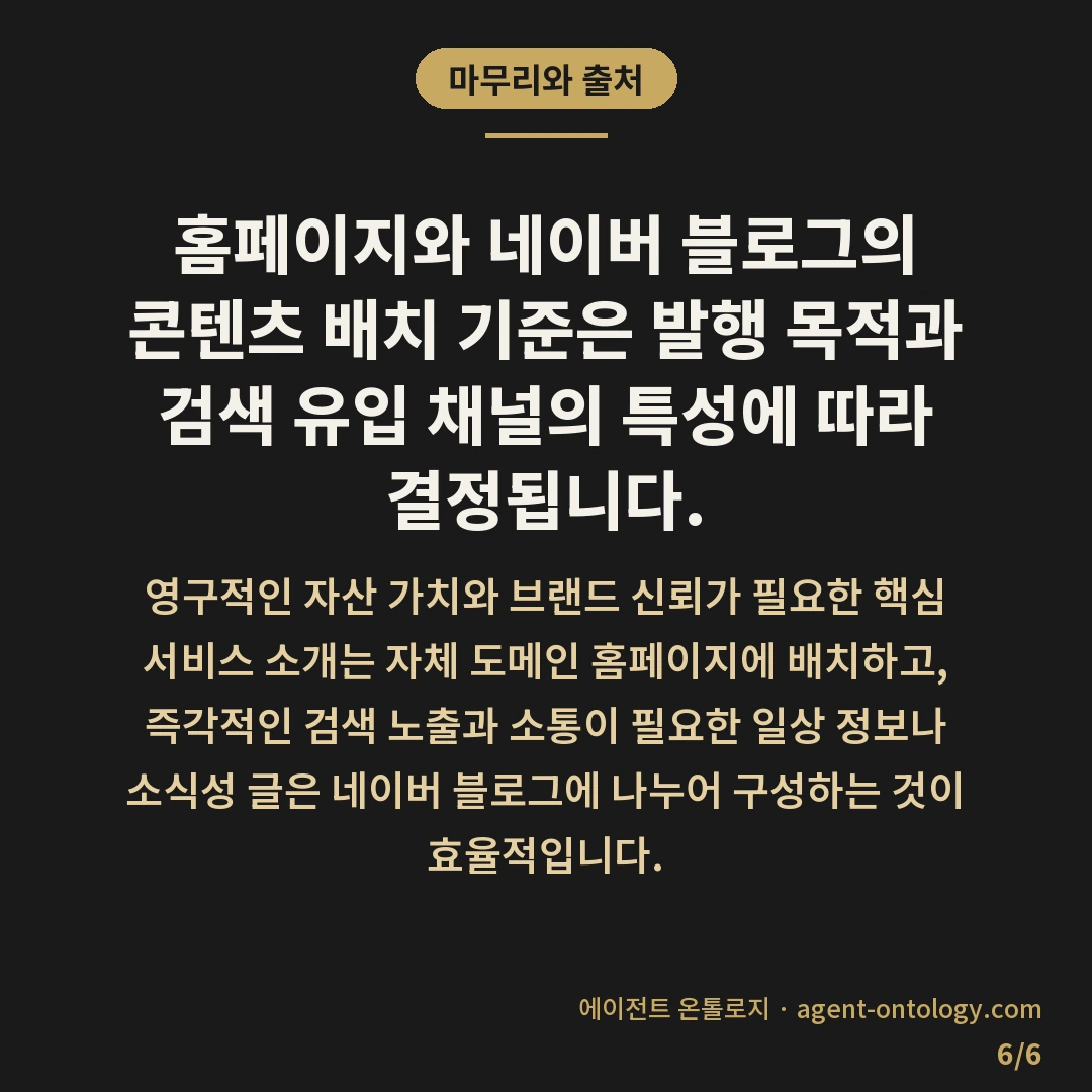 홈페이지 네이버 블로그 배치 기준 설명 — 마무리와 출처: 홈페이지와 네이버