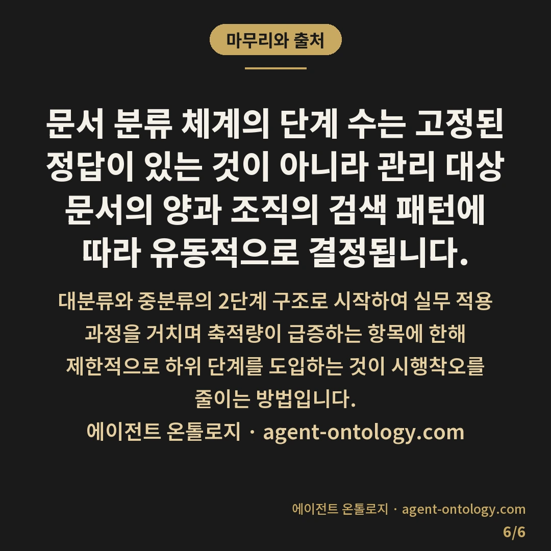 문서 분류 몇 단계로 나눌지 요령 — 마무리와 출처: 문서 분류 체계의 단계