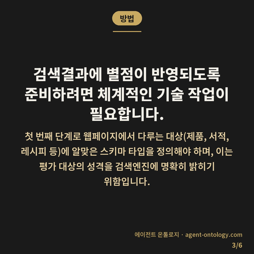 별점 스니펫 나오는 원리 — 방법: 검색결과에 별점이 반영되도록 준비하려면 체계적인 기술 작업이 필요합니다.