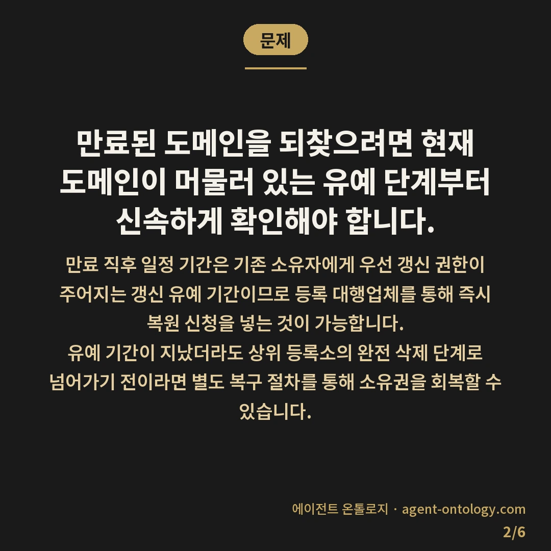 만료된 도메인 되찾는 해결법 — 문제: 만료된 도메인을 되찾으려면 현재 도메인이 머물러 있는 유예 단계부터 신속하게 확인해야 합니다.