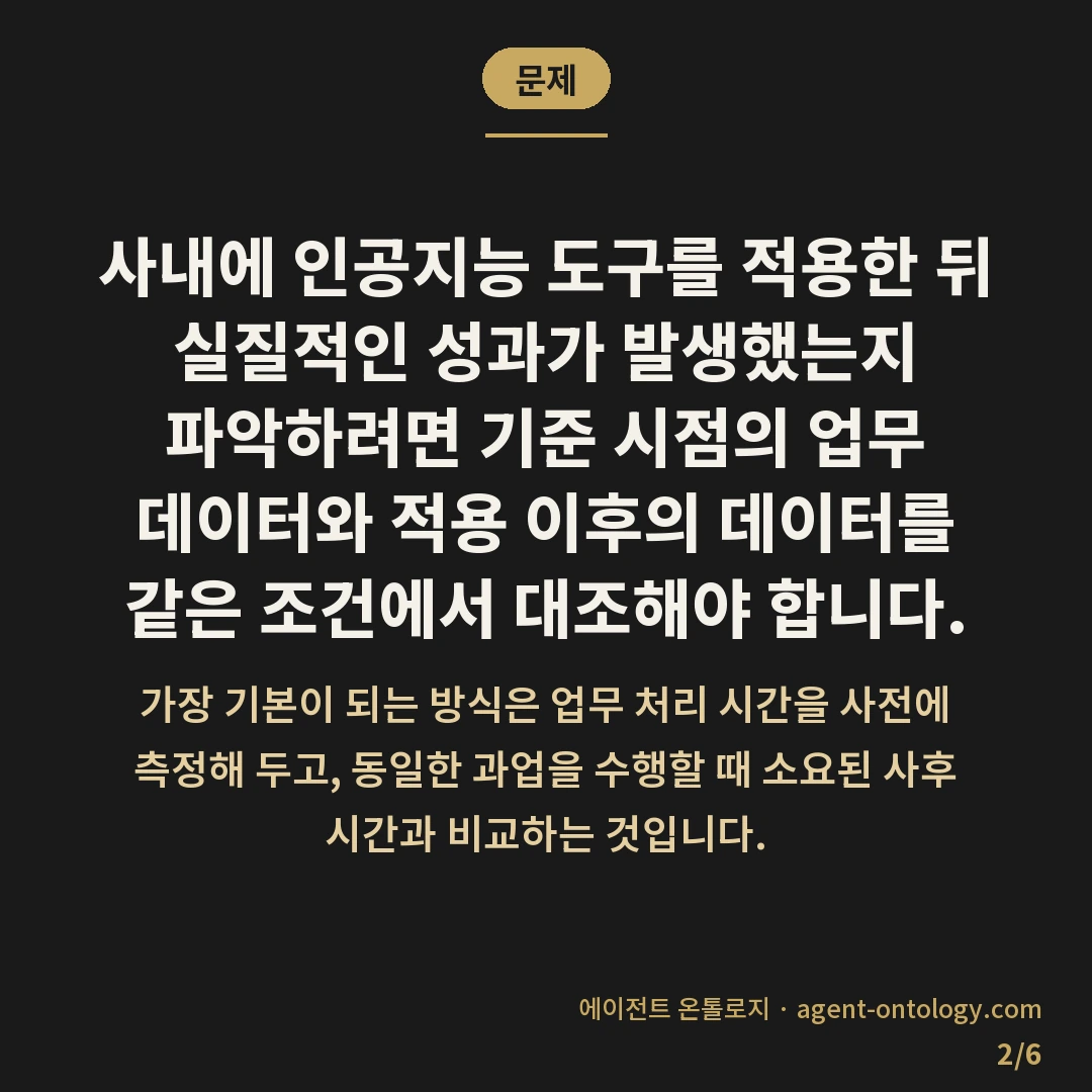 AI 도입 효과 확인 방법 요건 — 문제: 사내에 인공지능 도구를 적용한 뒤