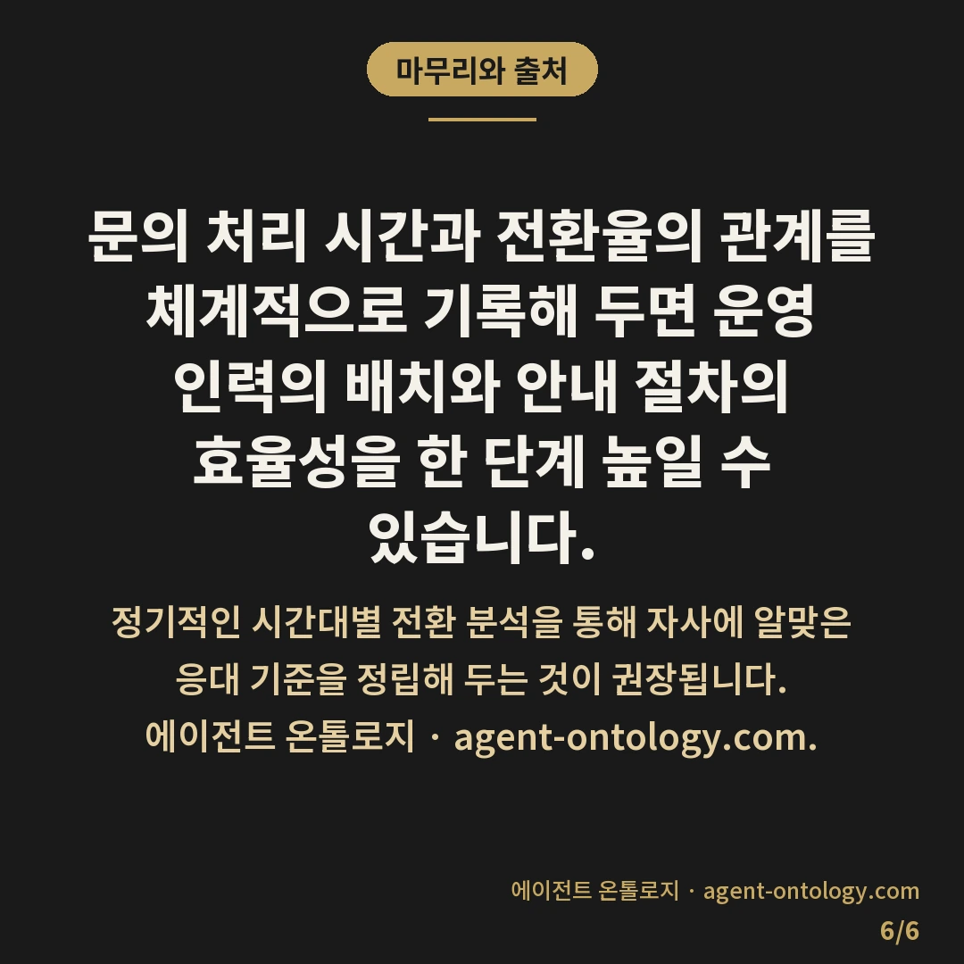 문의 응대 속도와 전환 확인 — 마무리와 출처: 문의 처리 시간과 전환율의 관계를 체계적으로 기록해 두면 운영 인력의 배치와 안내 절차의 효율성을 한 단계 높일 수 있습니다.