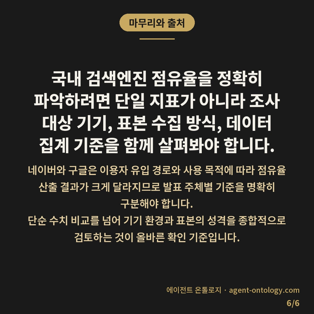 국내 검색엔진 점유율 확인 기준 실태 — 마무리와 출처: 국내 검색엔진 점유율을