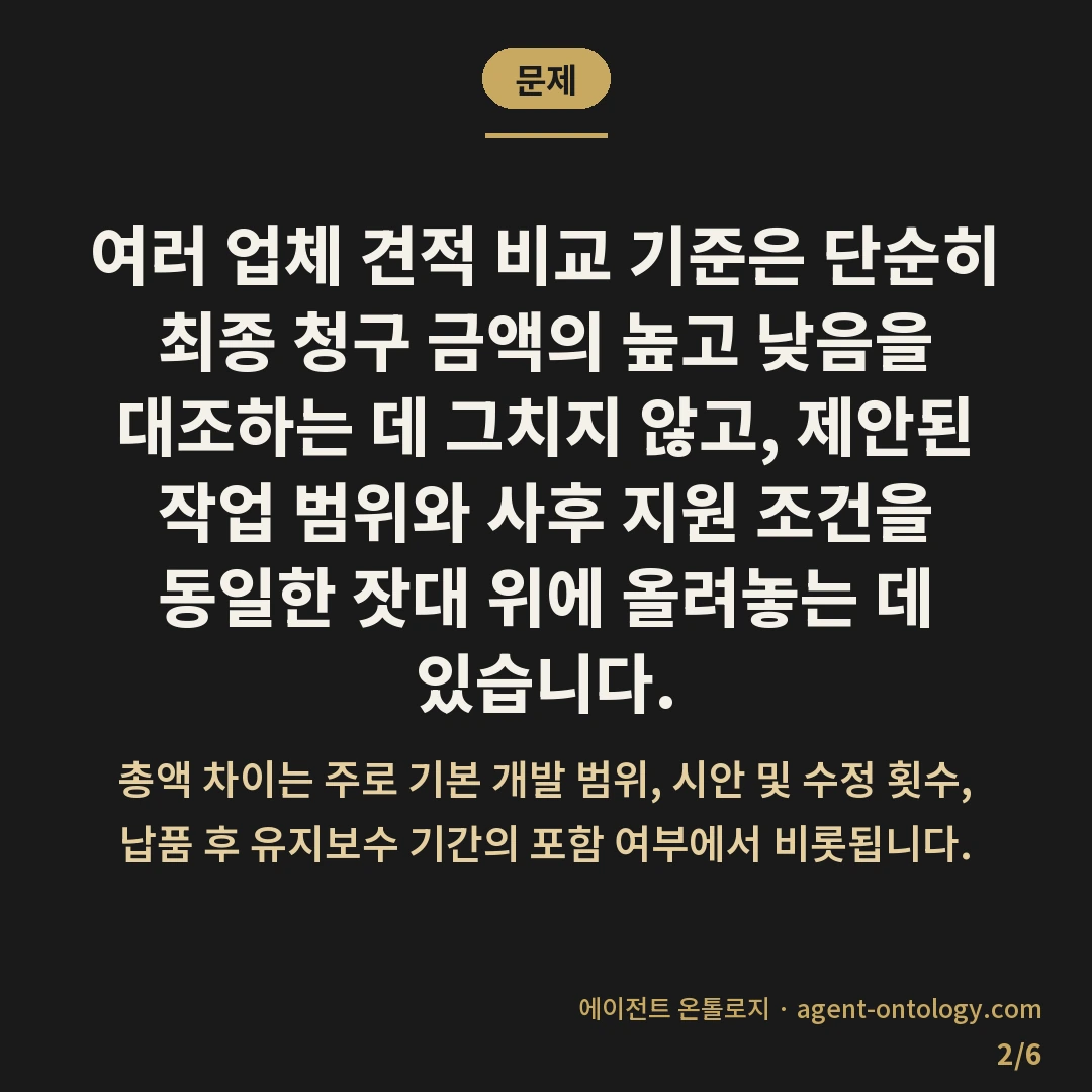 여러 업체 견적 비교 기준 체크리스트 — 문제: 여러 업체 견적 비교 기준은