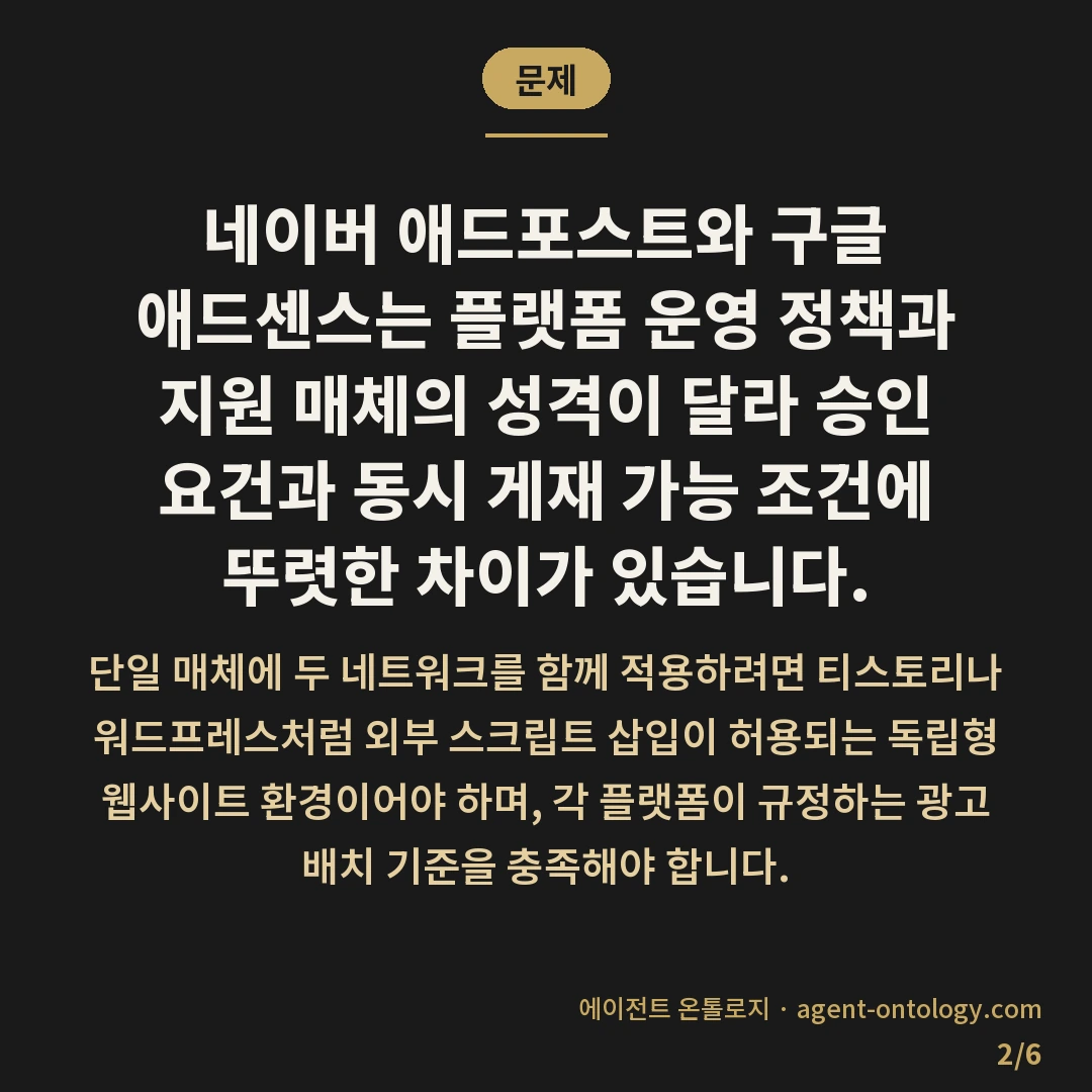 네이버 애드포스트 구글 애드센스 가능 조건 비교 — 문제: 네이버 애드포스트와