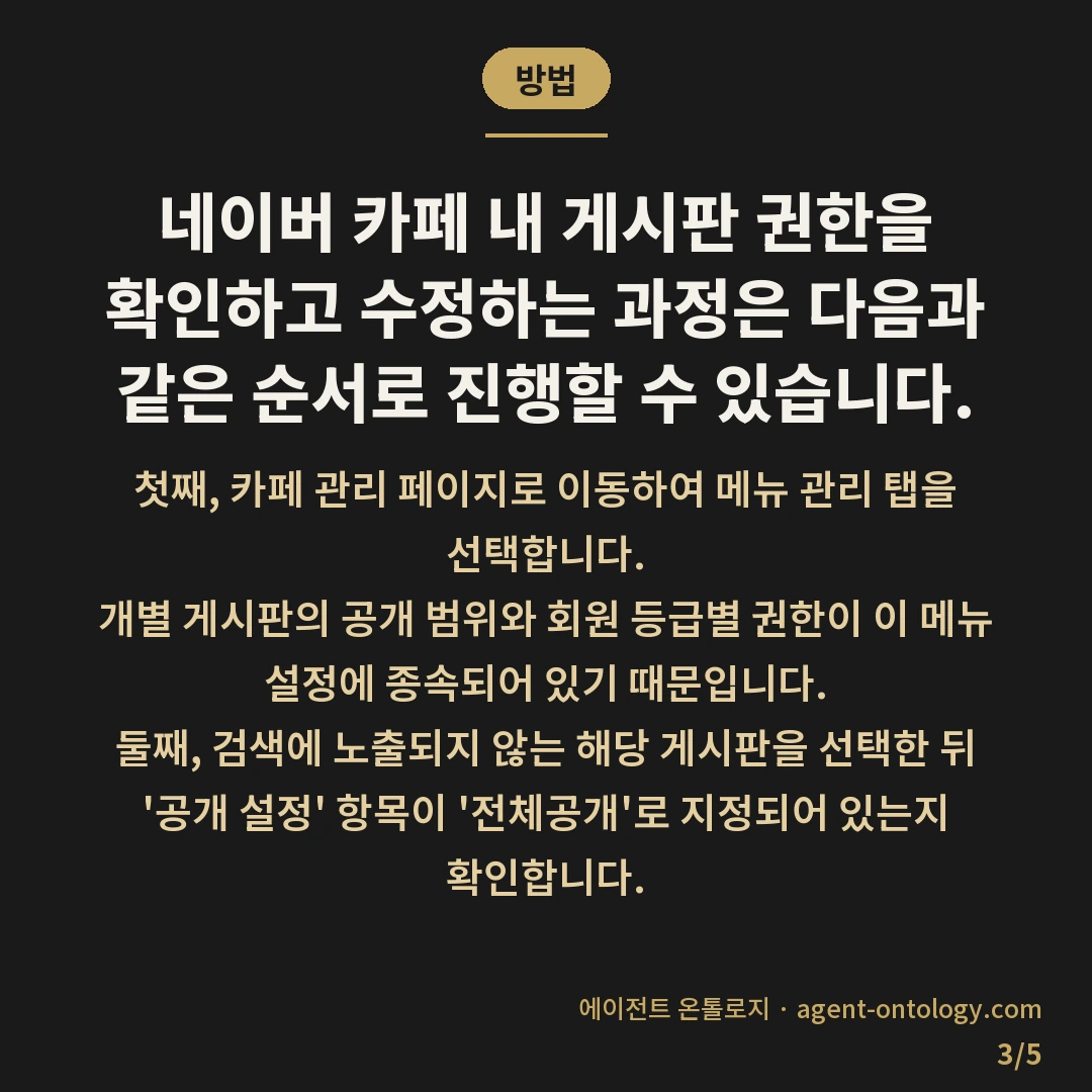 네이버 카페 노출 안되는 원인 점검 — 방법: 네이버 카페 내 게시판 권한을