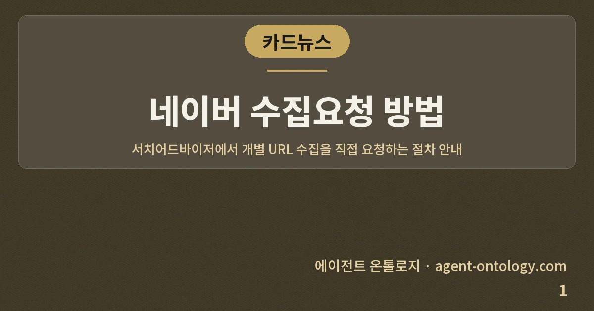 네이버 수집요청 방법 — 표지: 서치어드바이저에서 개별 URL 수집을 직접 요청하는 절차 안내