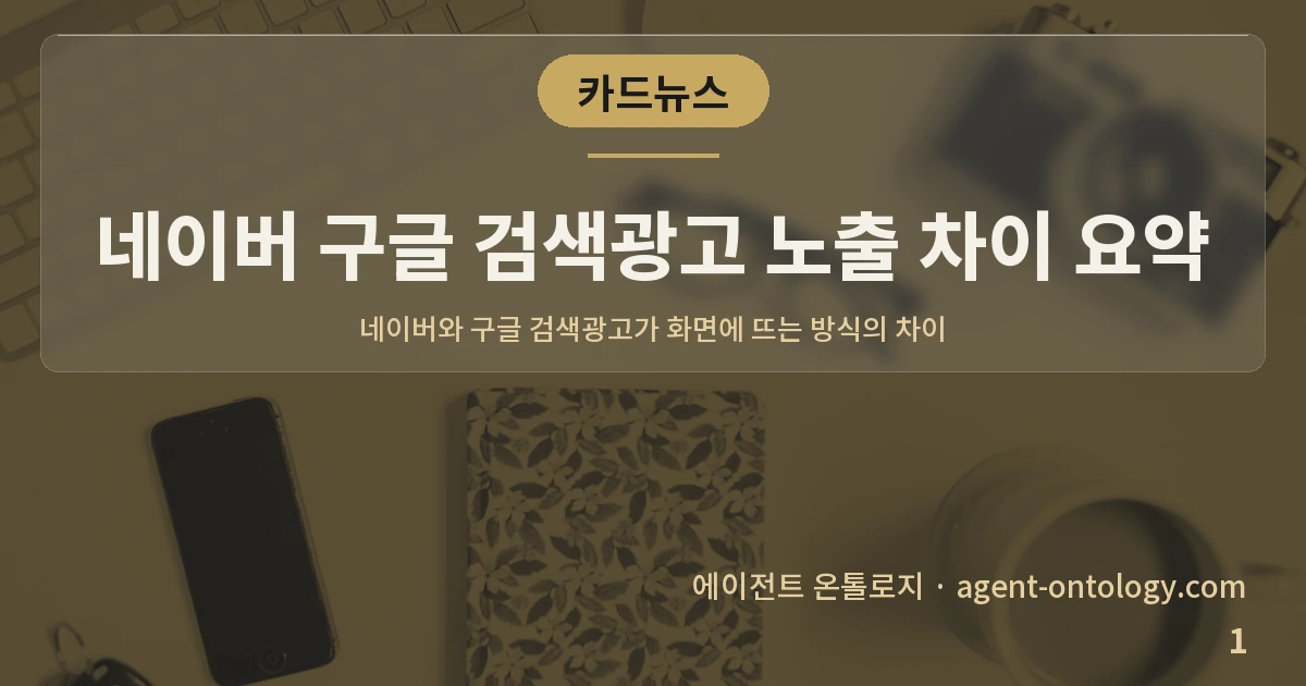 네이버 구글 검색광고 노출 차이 요약 — 표지: 네이버와 구글 검색광고가 화면에