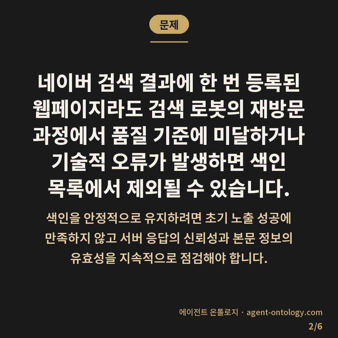 네이버 색인 유지 조건 — 문제: 네이버 검색 결과에 한 번 등록된 웹페이지라도