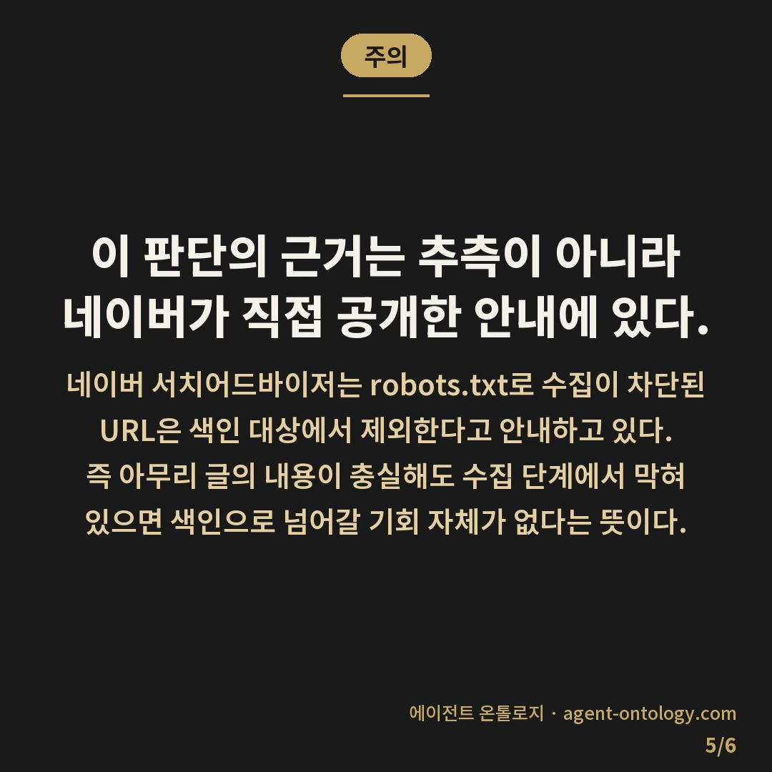네이버 검색 노출 안되는 이유 — 주의: 이 판단의 근거는 추측이 아니라
