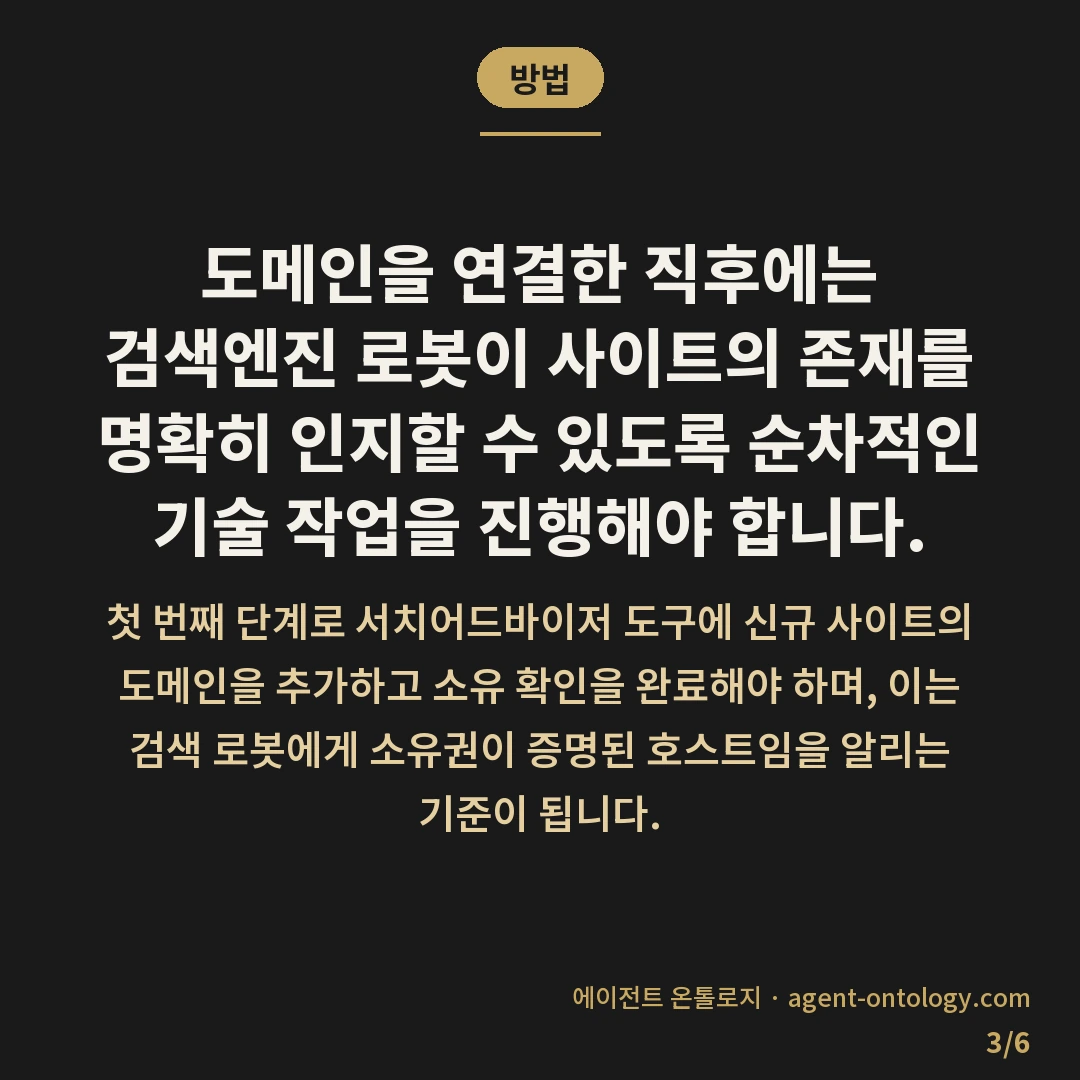 신규 사이트 색인 기간 — 방법: 도메인을 연결한 직후에는 검색엔진 로봇이
