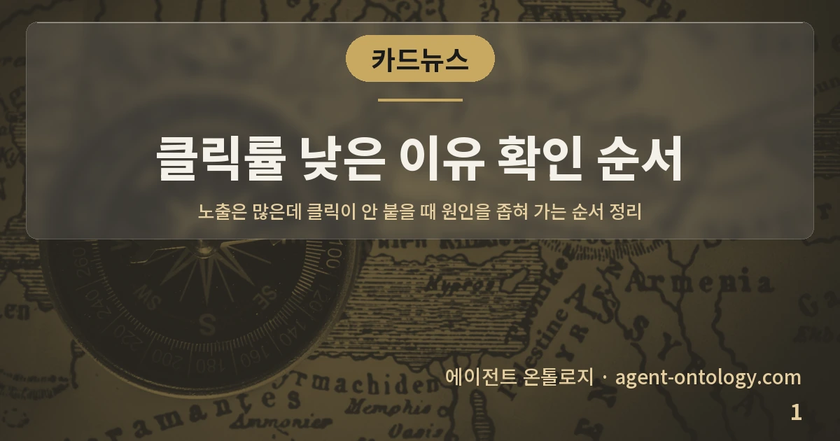 클릭률 낮은 이유 확인 순서 — 표지: 노출은 많은데 클릭이 안 붙을 때 원인을 좁혀 가는 순서 정리