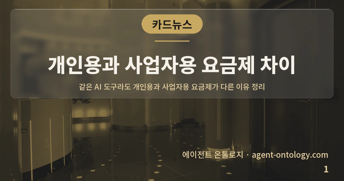 개인용과 사업자용 요금제 차이 — 표지: 같은 AI 도구라도 개인용과 사업자용 요금제가 다른 이유 정리