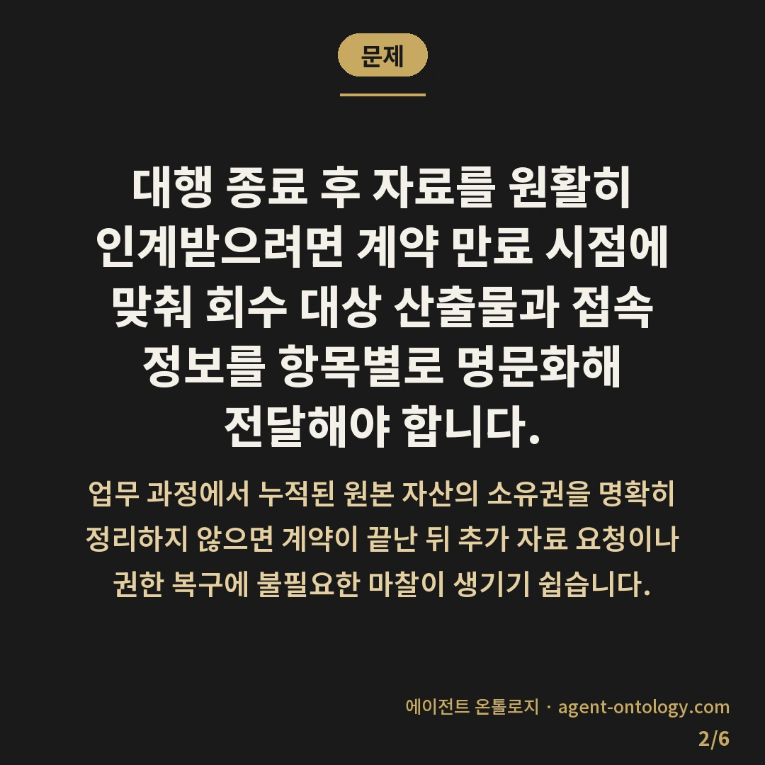 대행 종료 후 자료 인계받는 방법 목록화 요령 — 문제: 대행 종료 후 자료를
