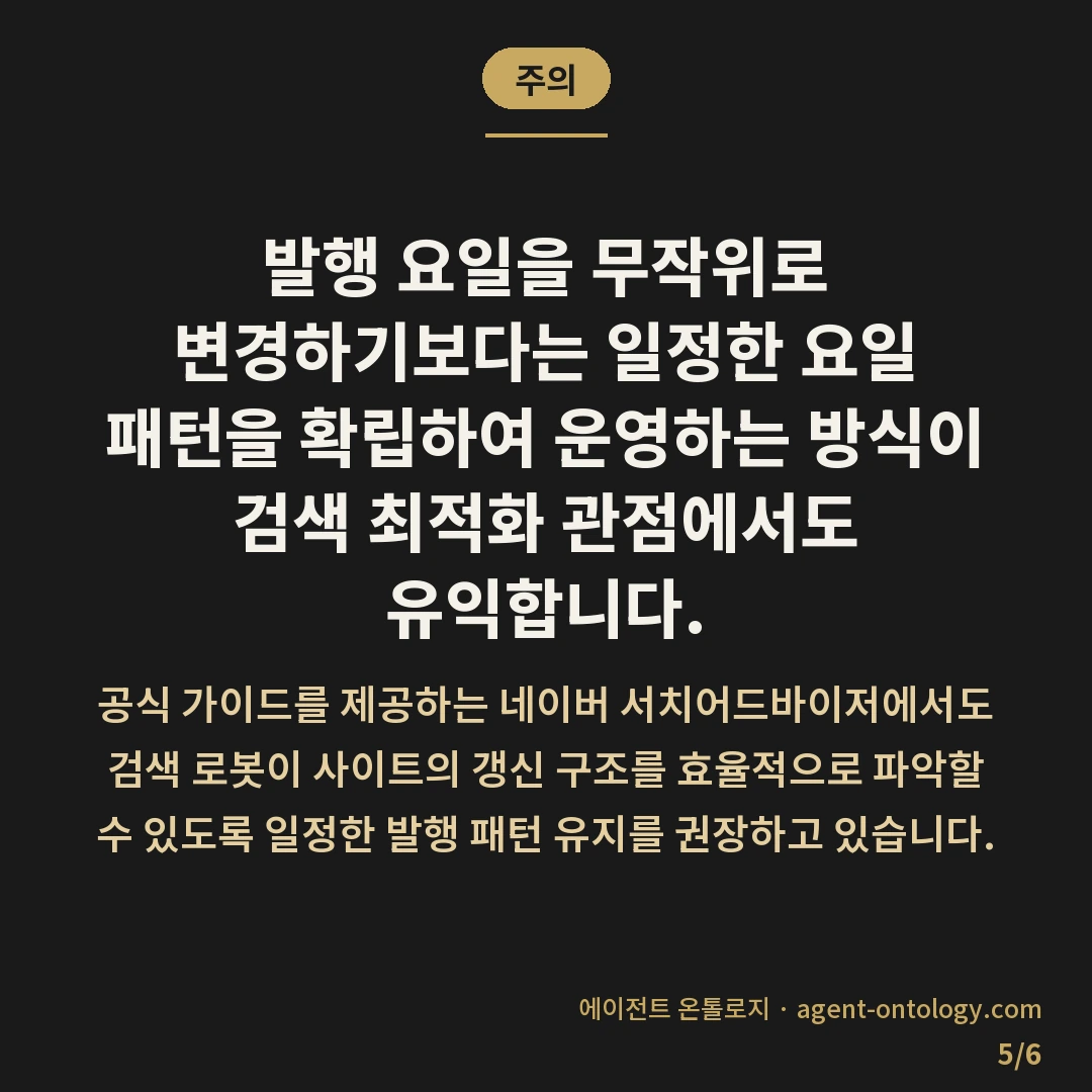 발행 요일 고르는 수칙 — 주의: 발행 요일을 무작위로 변경하기보다는 일정한
