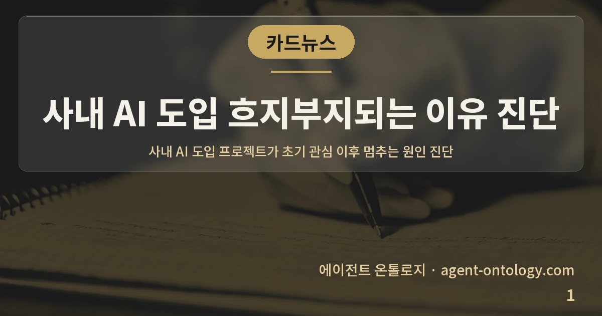 사내 AI 도입 흐지부지되는 이유 진단 — 표지: 사내 AI 도입 프로젝트가 초기 관심 이후 멈추는 원인 진단
