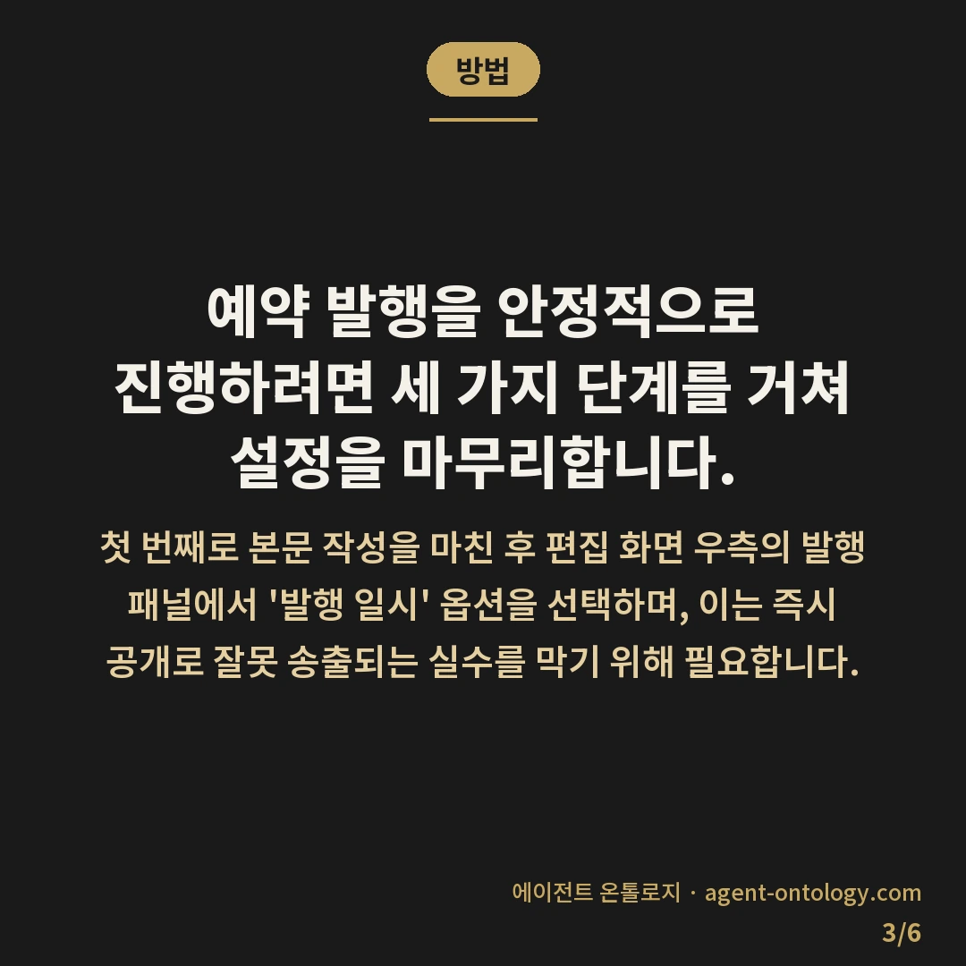 예약 발행 설정하는 확인법 — 방법: 예약 발행을 안정적으로 진행하려면 세 가지 단계를 거쳐 설정을 마무리합니다.
