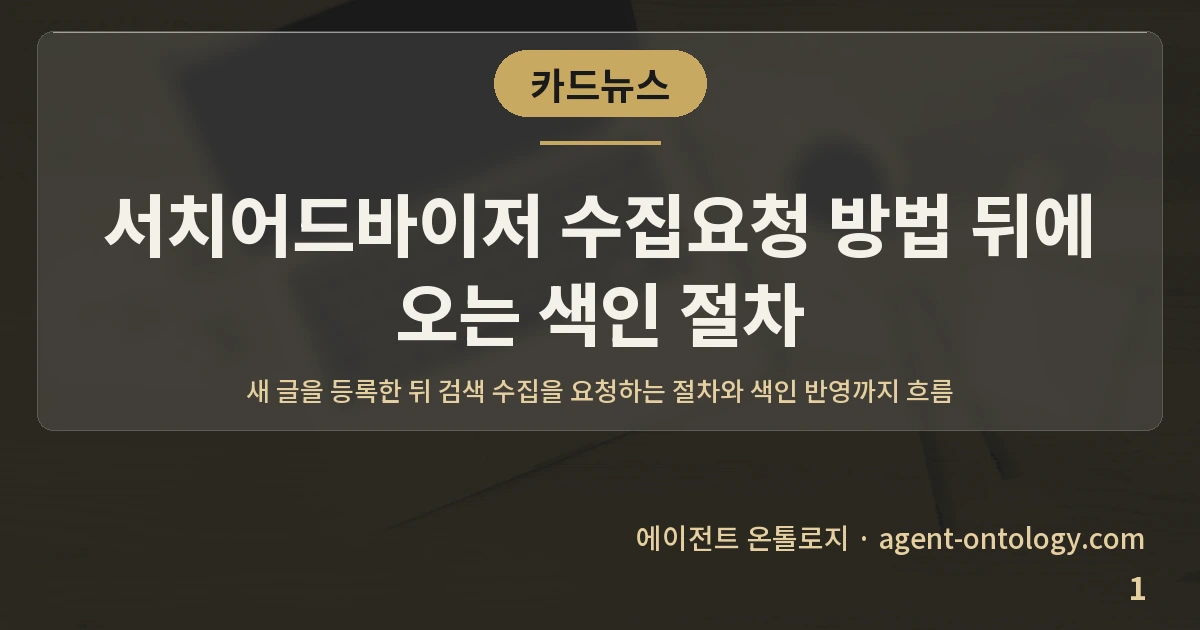 서치어드바이저 수집요청 방법 뒤에 오는 색인 절차 — 표지: 새 글을 등록한 뒤 검색 수집을 요청하는 절차와 색인 반영까지 흐름