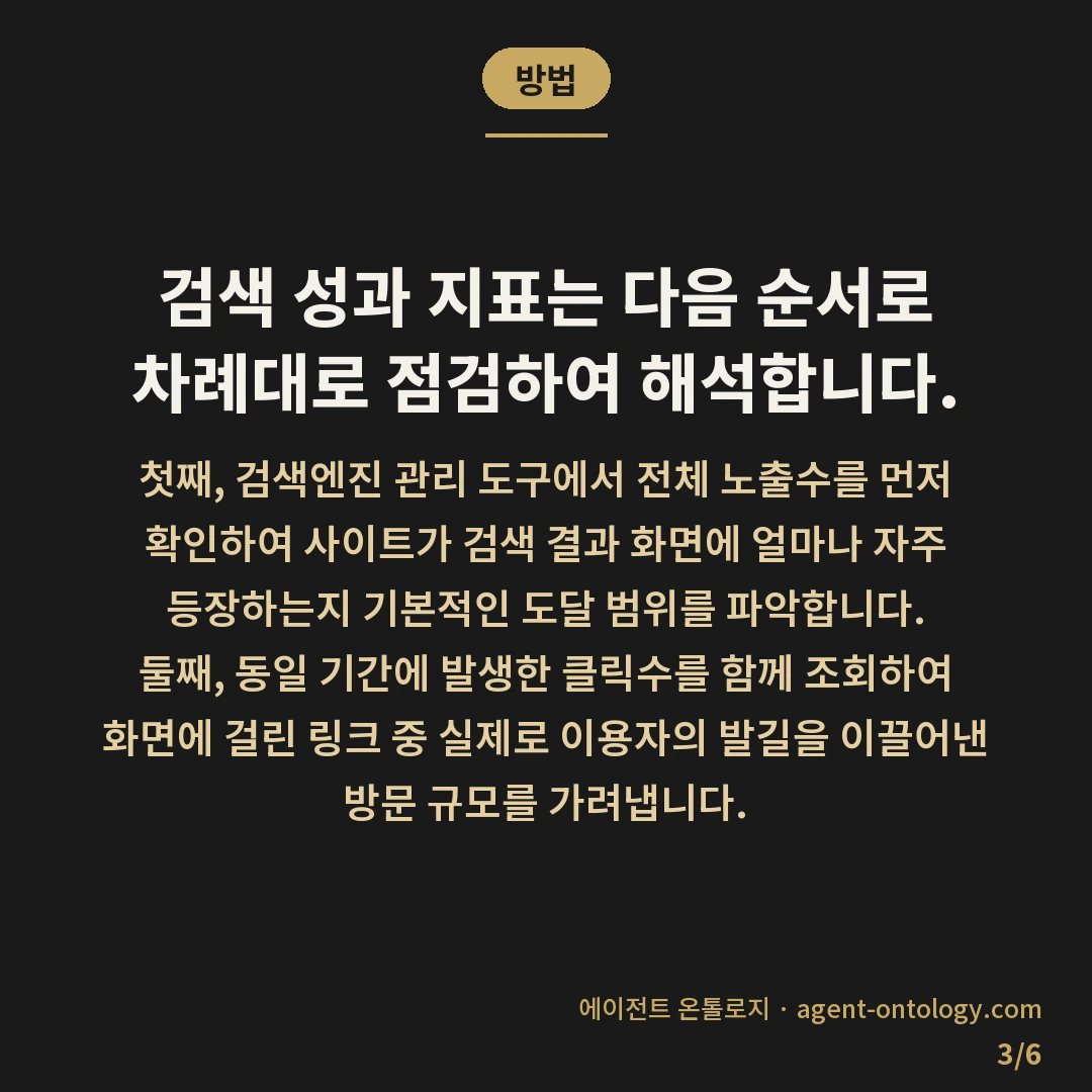 검색 노출수 클릭수 차이 뜻 정리 — 방법: 검색 성과 지표는 다음 순서로