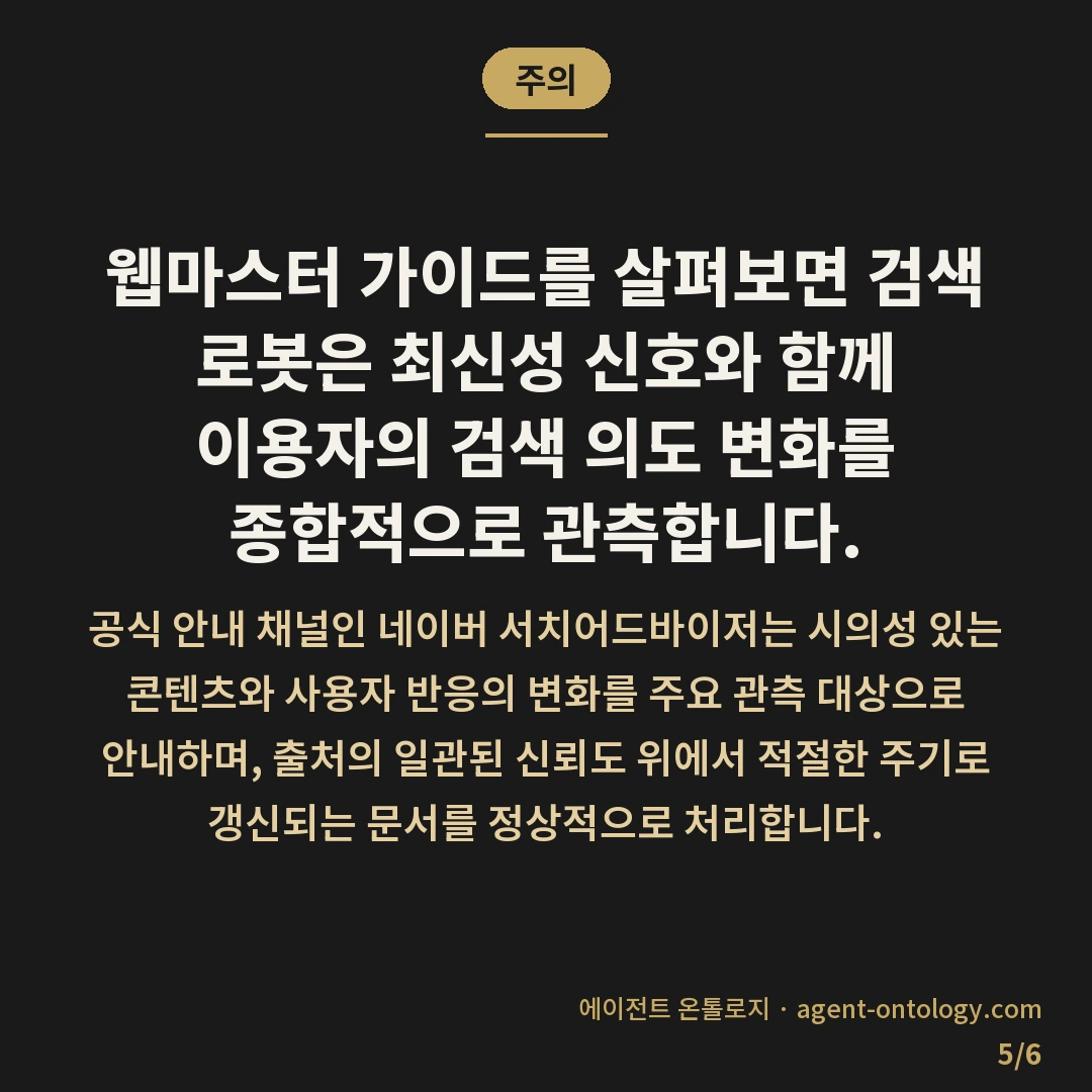 시즌 이슈 콘텐츠 끼워 넣는 요령 — 주의: 웹마스터 가이드를 살펴보면 검색 로봇은 최신성 신호와 함께 이용자의 검색 의도 변화를 종합적으로 관측합니다.