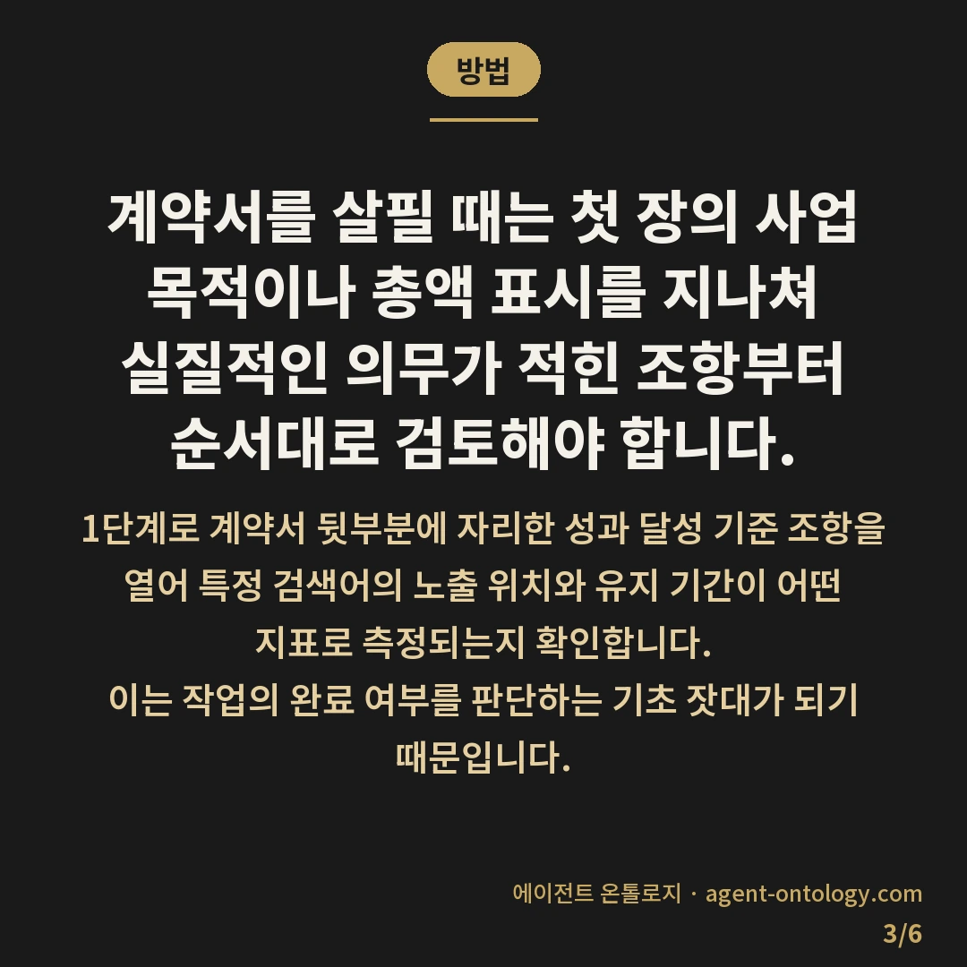 상위노출 보장 계약 확인 방법 속 핵심 조항 — 방법: 계약서를 살필 때는 첫